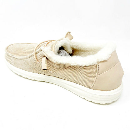 Hey Dude Wendy Corduroy Cream Womens Slip On Comfort Shoes
