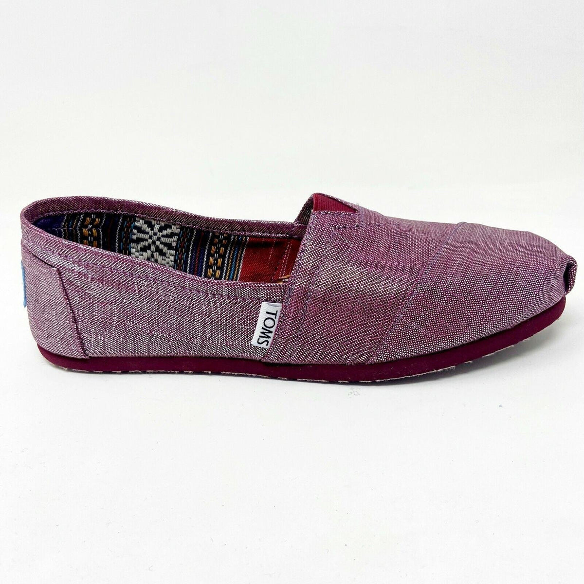 Toms Classics Raspberry Metallic Linen Womens Slip On Casual Flat Shoes