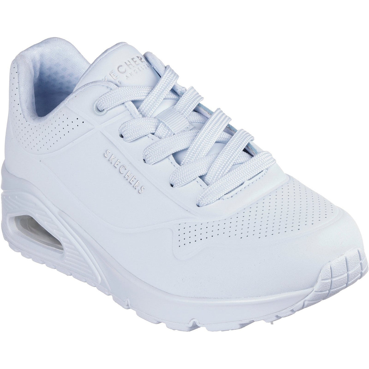 Women's Wide Fit Skechers 73690 Uno - Stand On Air Walking Street Wear Trainers - Light Denim