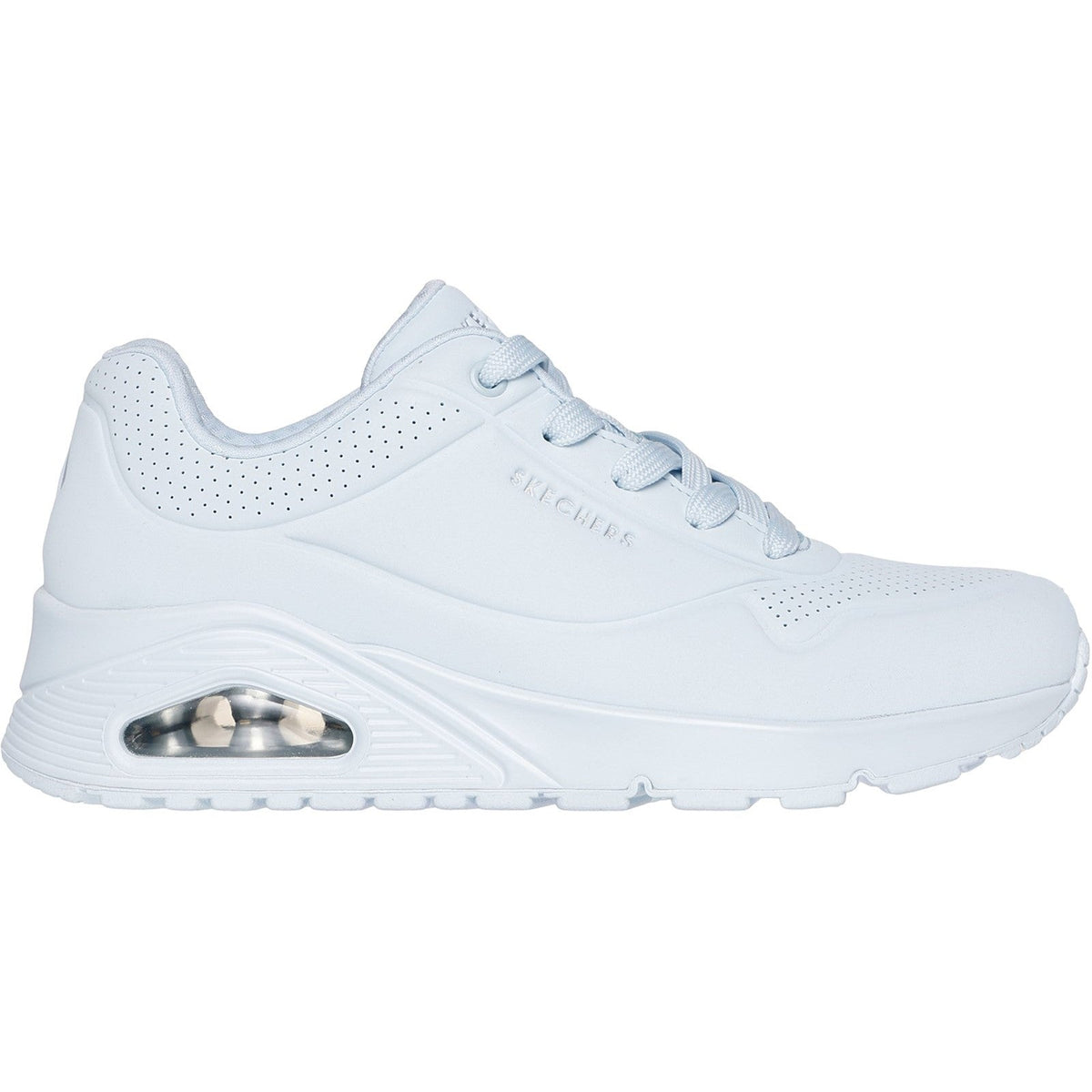 Women's Wide Fit Skechers 73690 Uno - Stand On Air Walking Street Wear Trainers - Light Denim